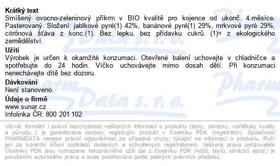 Sunar Kapsička Jablko Banán Mrkev Bio 100g - popis