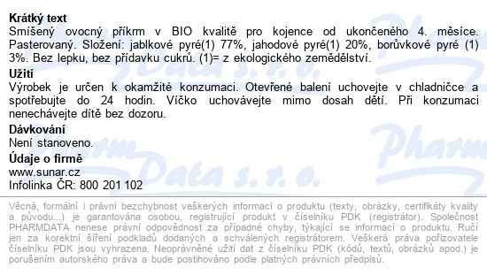 Sunar Kapsička Jablko Jahoda Borůvka Bio 100g - popis
