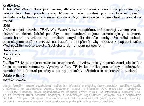 Tena Wet Wash Glove Mycí Vlhčené Rukavice 8ks 1161 - popis