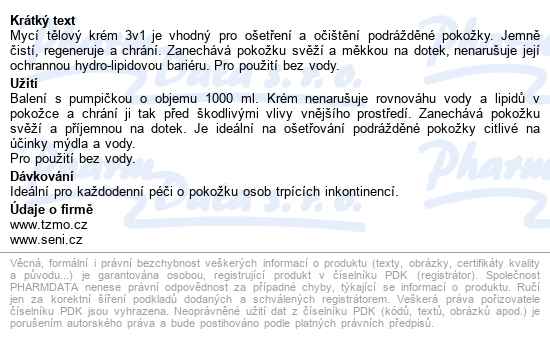 Seni Care Mycí Tělový Krém 3v1 1000ml - popis