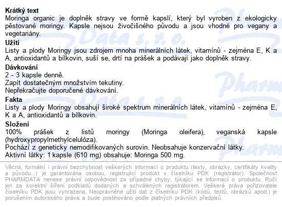 Imbio Moringa Organic Cps.100 - popis