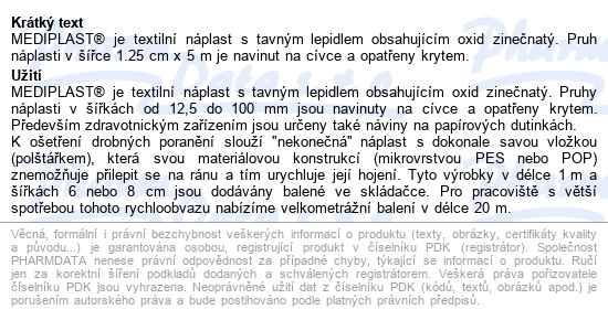 Náplast Mediplast 1.25cmx5m Tkaná 1111 Cívková - popis