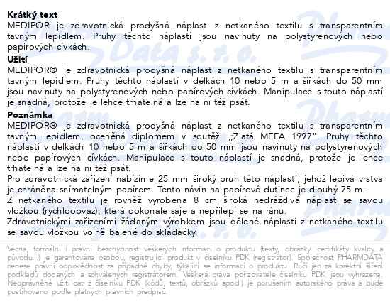 Náplast Medipor 1.25cmx10m netkaná 2211 cívková - popis