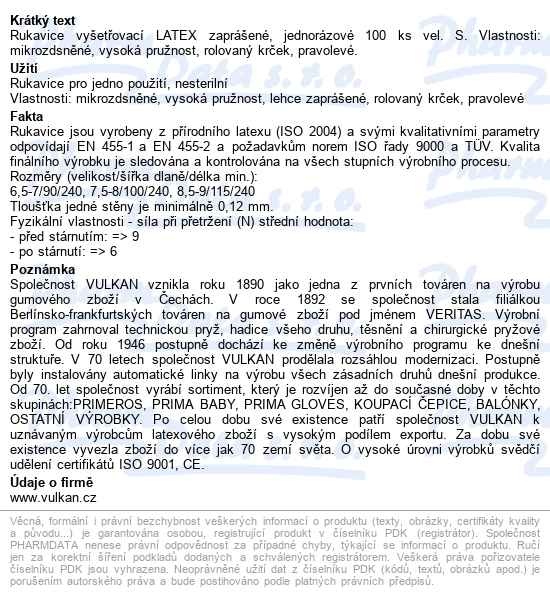 Rukavice Vyšetřovací Latex Zaprášené 100 Ks Vel.s - popis