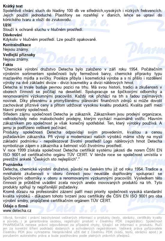 Chránič Sluchu Plastifon-malý 1pár - popis