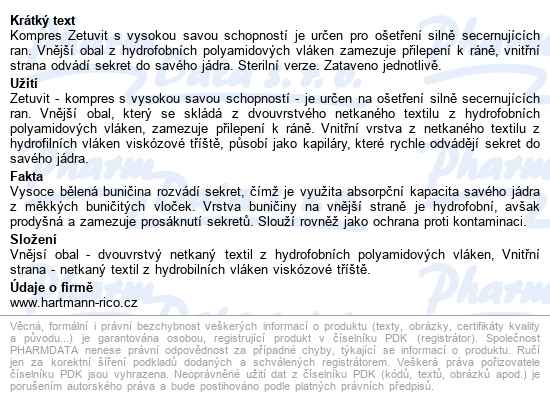 Kompresy Kombinované Savé Zetuvit sterilní, 10x10cm 25x1ks - popis