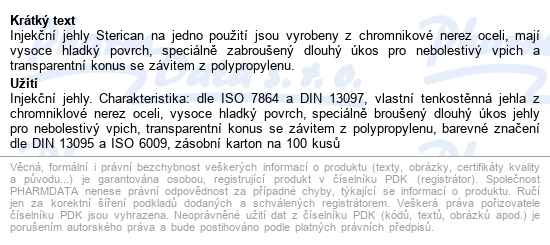Inj.jehla Sterican 20g/0.9x40mm žlutá Ster.100ks - popis