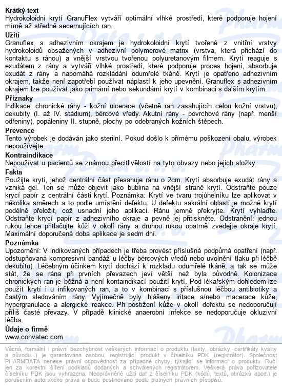 Granuflex Extra Tenký 5x10 cm, hydrokoloidní krytí, 10 ks - popis
