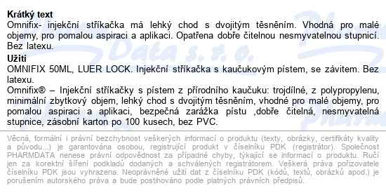 Inj.střík.omnifix 50ml Luer Lock Bez Latex - popis