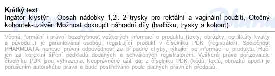 Irigátor Klystýr Set Sanity - popis