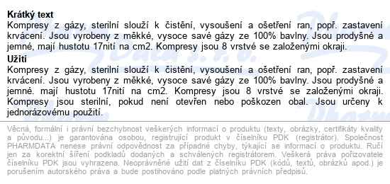 Gáza Kompr.ster.steriko 8 Vrstev 10x10cm 25x2ks - popis