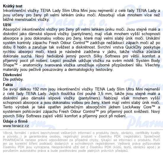 Tena Lady Slim Ultra Mini vložky absorpční, 28ks, 93ml - popis