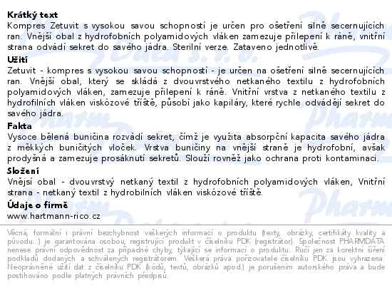 Kompresy Kombinované Savé Zetuvit sterilní, 20x20cm 15x1ks - popis