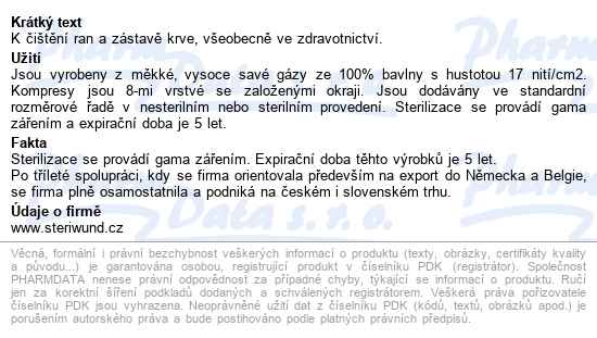 Gáza Hydr.kompr.ster.7.5x7.5cm/2ks Steriwund - popis