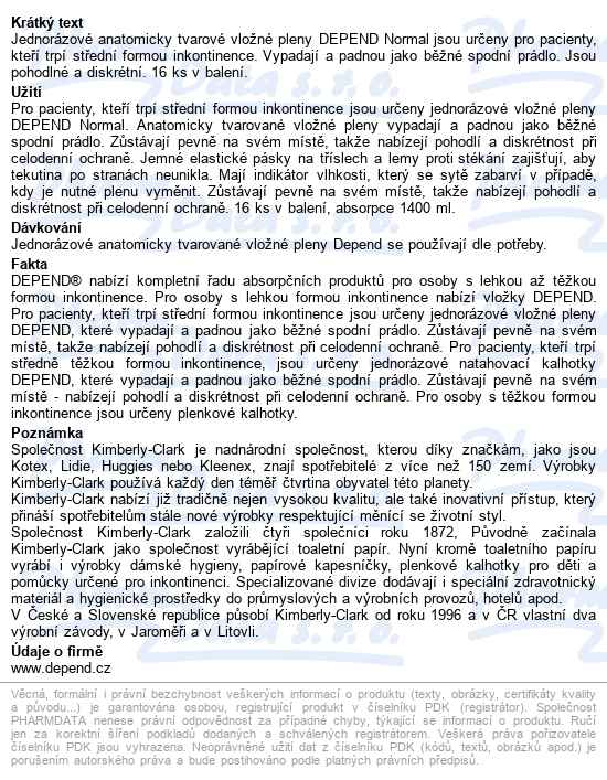 Vložné Pleny Normal 1400ml, 16ks - popis