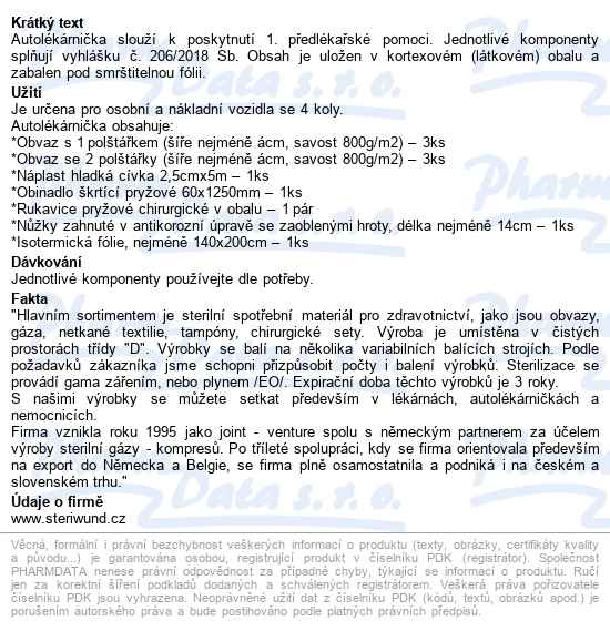 Autolékárnička Textil Vyhl.č.206/2018 Steriwund - popis