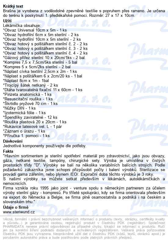 Lékárnička Brašna S Náplní Do 15 Osob Steriwund - popis