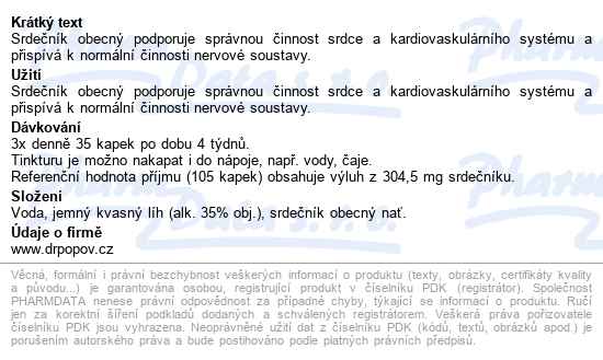 Dr.popov Kapky Bylinné Srdečník Obecný 50ml - popis