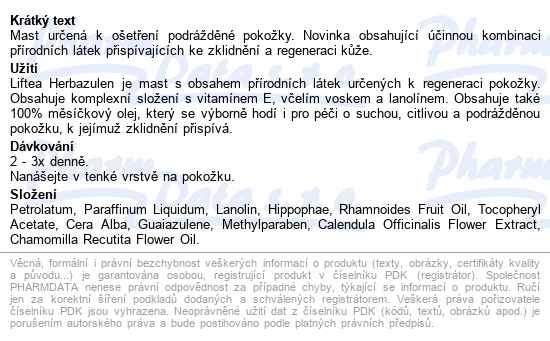 Liftea Herbazulen Mast Na Podrážděnou Pokožku 10g - popis
