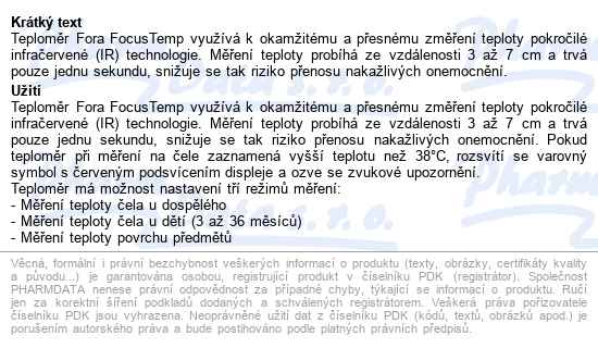 Fora Bezkontaktní Teploměr Focustemp Ir42a - popis