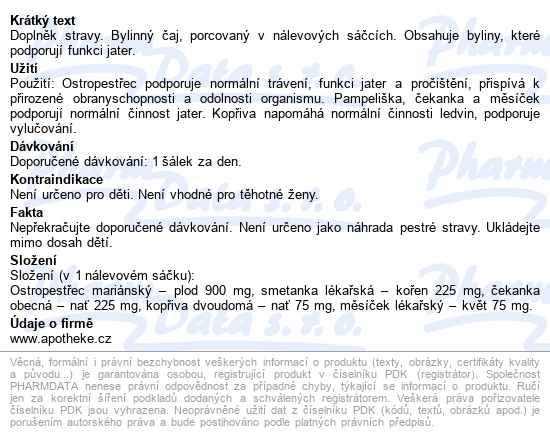 čaj Bylináře Ostropestřec Jaterní Směs 40x1.5g - popis