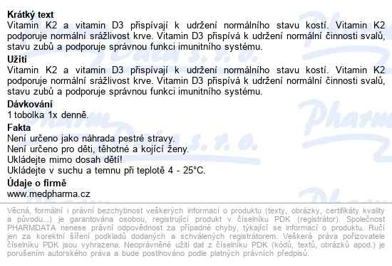Medpharma Vitamin K2 Mk-7+d3 1000 Iu Tobolek 107 - popis