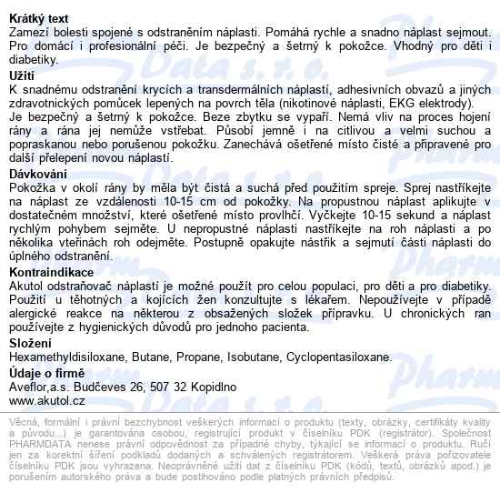 Akutol Odstraňovač Náplastí Sprej 150ml - popis