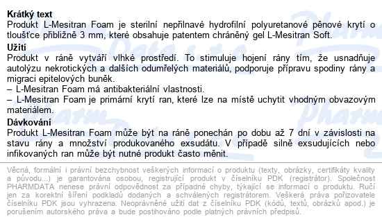 L-mesitran Foam 10x10 cm 10 ks antimikrobiální pěnové krytí s léka - popis