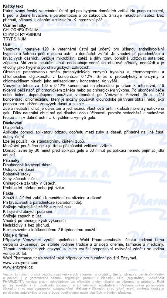 Venzymel Intensive 120 veterinární ústní gel 30ml - popis