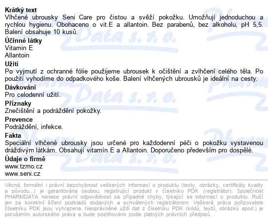 Seni Care Vlhčené Ubrousky Vit.e A Allantoin 10ks - popis