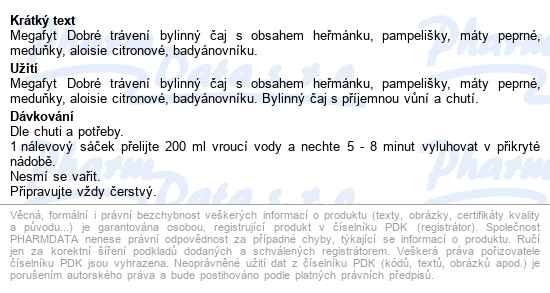 Megafyt Bylinková Lékárna Dobré Trávení 20x1.5g - popis