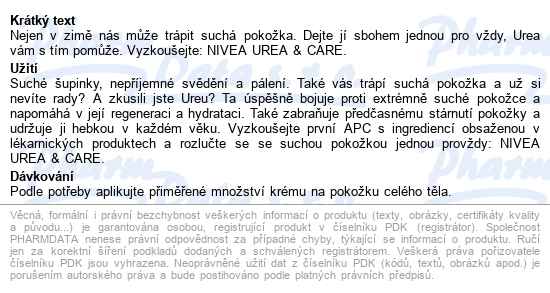 Nivea Urea&care Krém 300ml 85881 - popis