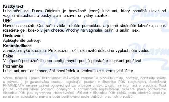 Durex Originals Lubrikační Gel 50ml - popis