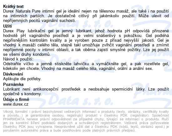 Durex Naturals Pure Intimní Gel 100ml - popis