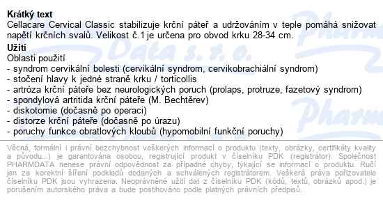Cellacare Cervical Classic, Vel. 1,2,3, Výška 7,5/9/11cm anatomický krční límec - popis