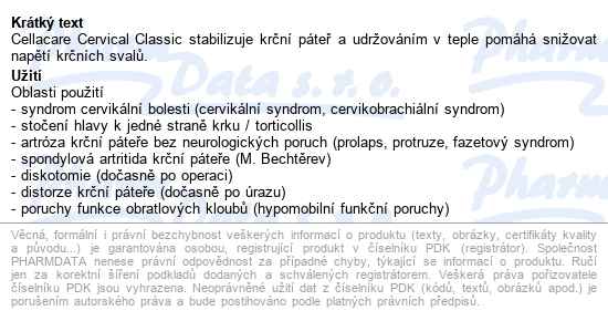 Cellacare Cervical Classic, Vel. 1,2,3, Výška 7,5/9/11cm anatomický krční límec - popis