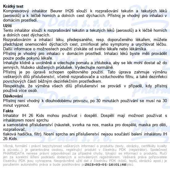 Beurer IH 26 Kids inhalátor kompresorový - popis