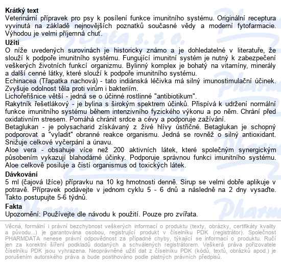 Topvet Imunita veterinární přípravek pro psy 200ml - popis