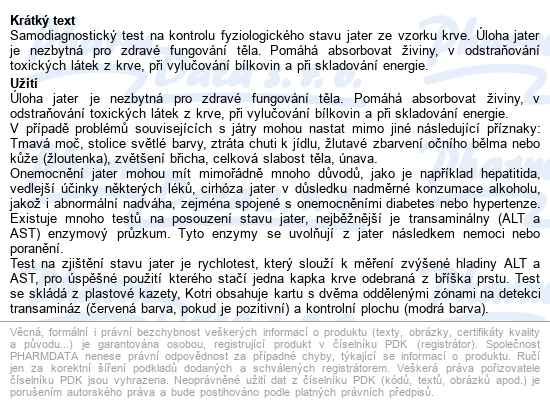 Vitamin Station Rychlotest Játra - popis