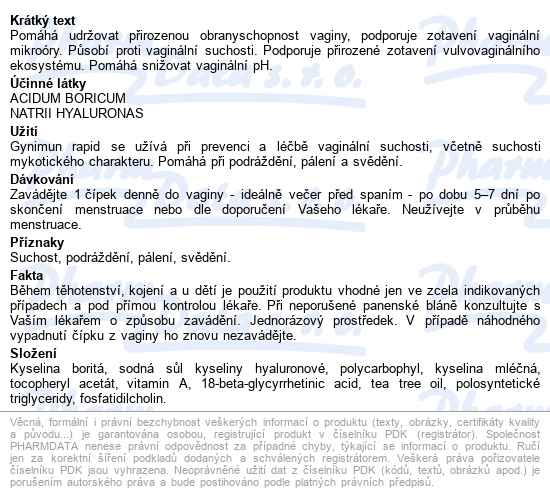 Gynimun Rapid 10 Vaginálních čípků - popis