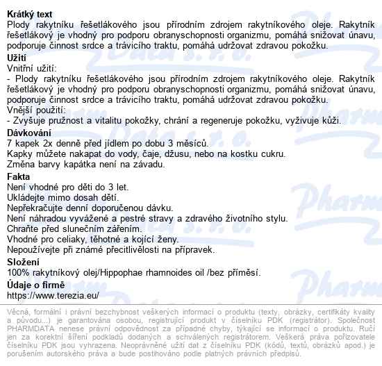 Terezia Rakytníkový Olej 100% Kapky 30ml - popis