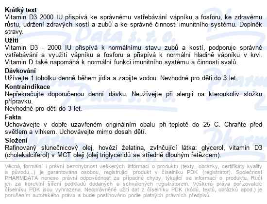 Pamex Vitamin D3 2000iu Tobolek 60 - popis
