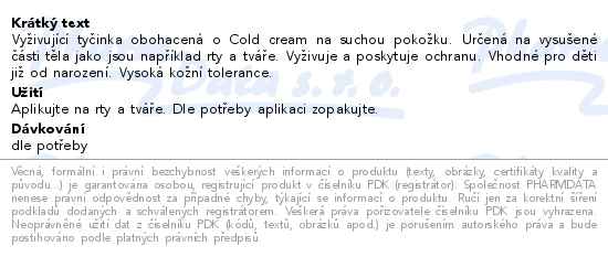 Mustela Vyživující tyčinka obohacená o Cold cream 9.2 g - popis