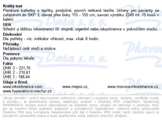 Kalhotky Absorpční Id Slip Large Plus boky 115-155cm,2390 ml,prodyšné,15ks - popis