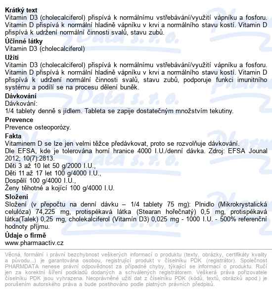Vitamin D3 Max 4000 I.u. Tbl.30 - popis