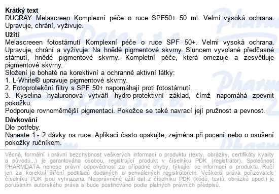 Ducray Melas.komplex.péče Ruce Spf50+ 50ml Sleva - popis