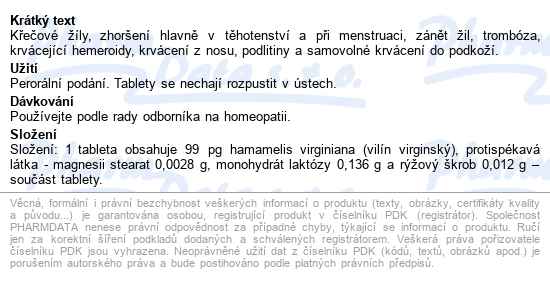 Hamamelis Akh Tbl.60 - popis