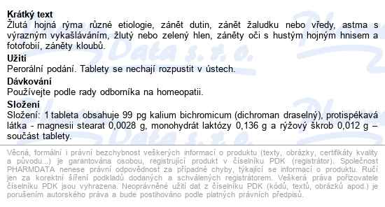 Kalium Bichromicum Akh Tbl.60 - popis