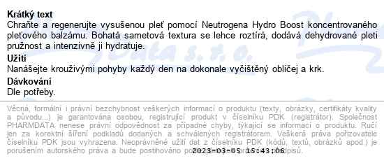Neutrogena Hydro Boost koncentrovaný pleťový balzám 50 ml - popis
