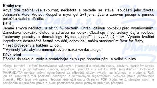 Johnsons Pure Protect koupelový a mycí gel 2v1 500 ml - popis